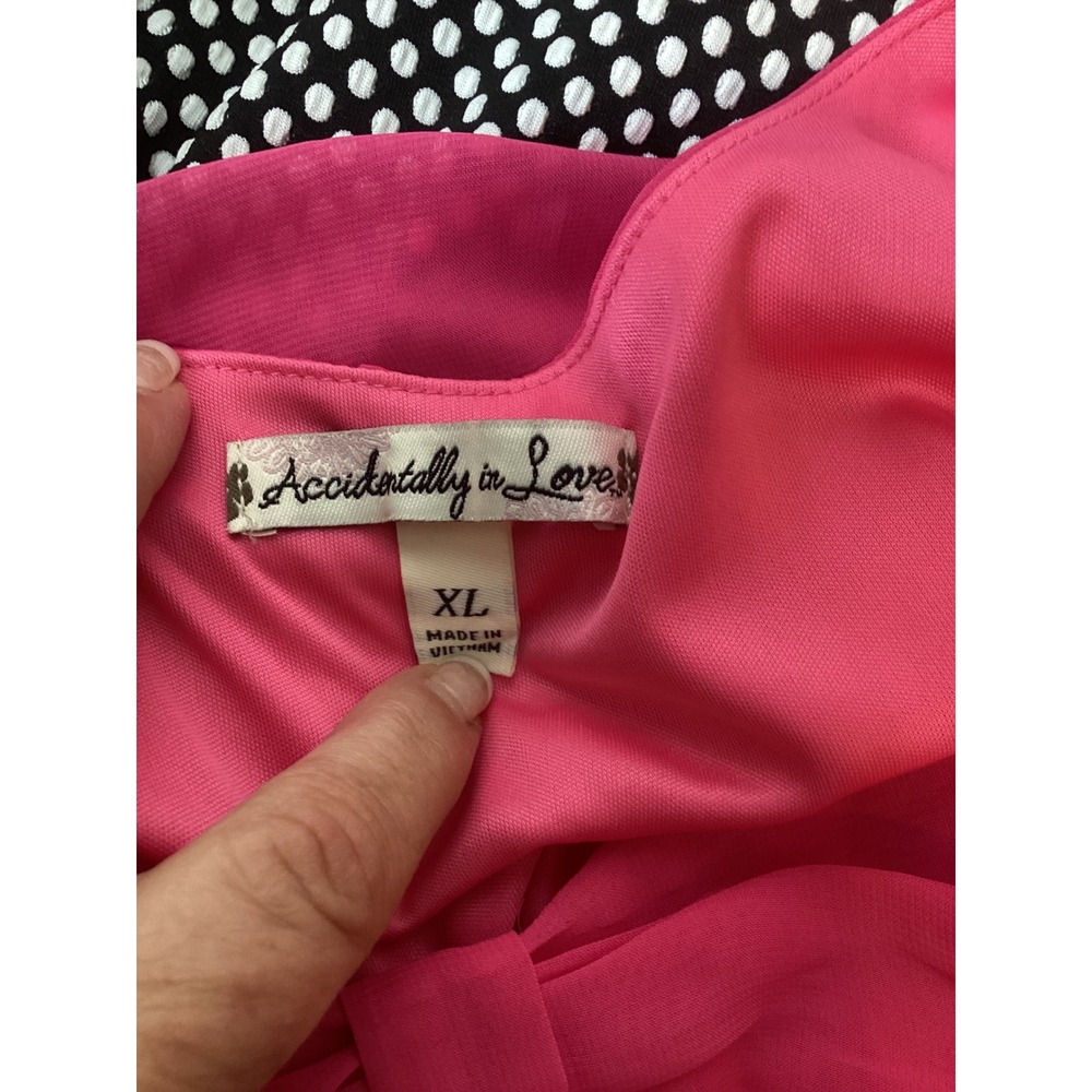 Accidentally‎ in Love Women's XL Pink Black Polka Dot Bow Back Dress - Picture 5 of 8